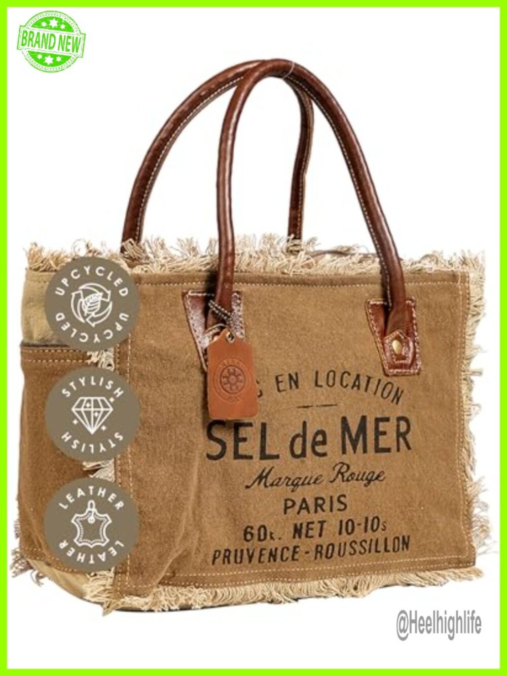 Canvas Tote Bag with Leather Strap - French Inspired Handbag for Women